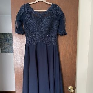 Navy high low mother of the bride gown